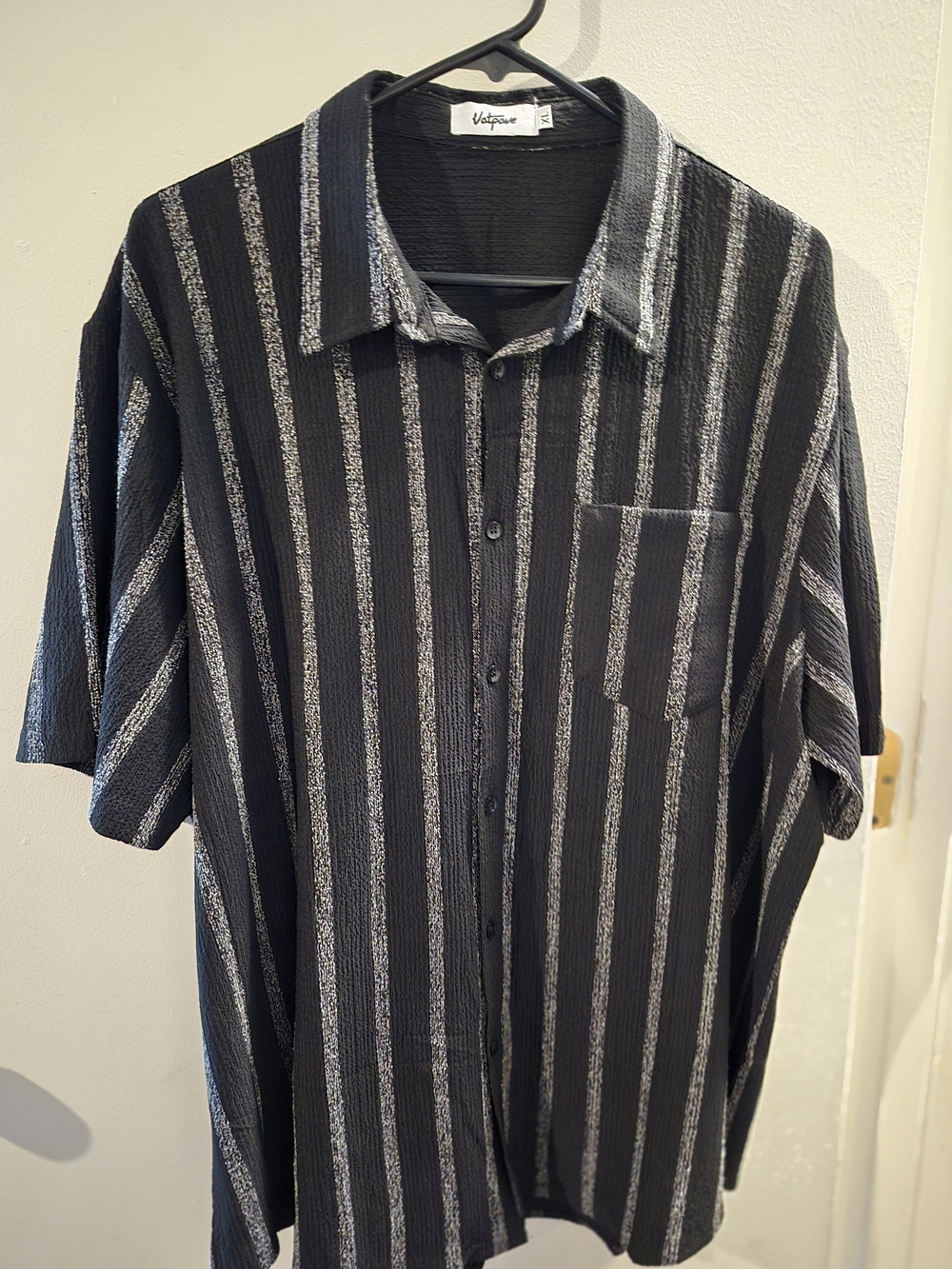 Black Striped Short-Sleeve Button-Up Shirt
